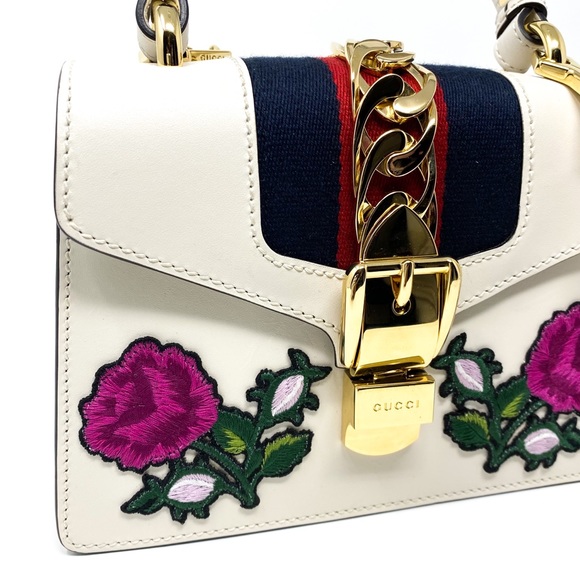 GUCCI Sylvie Calfskin Embroidered Shoulder Bag - Picture 4 of 15